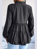 LANTERN LONG SLEEVE RUFFLED CHIFFON TUNIC TOP - Doublju