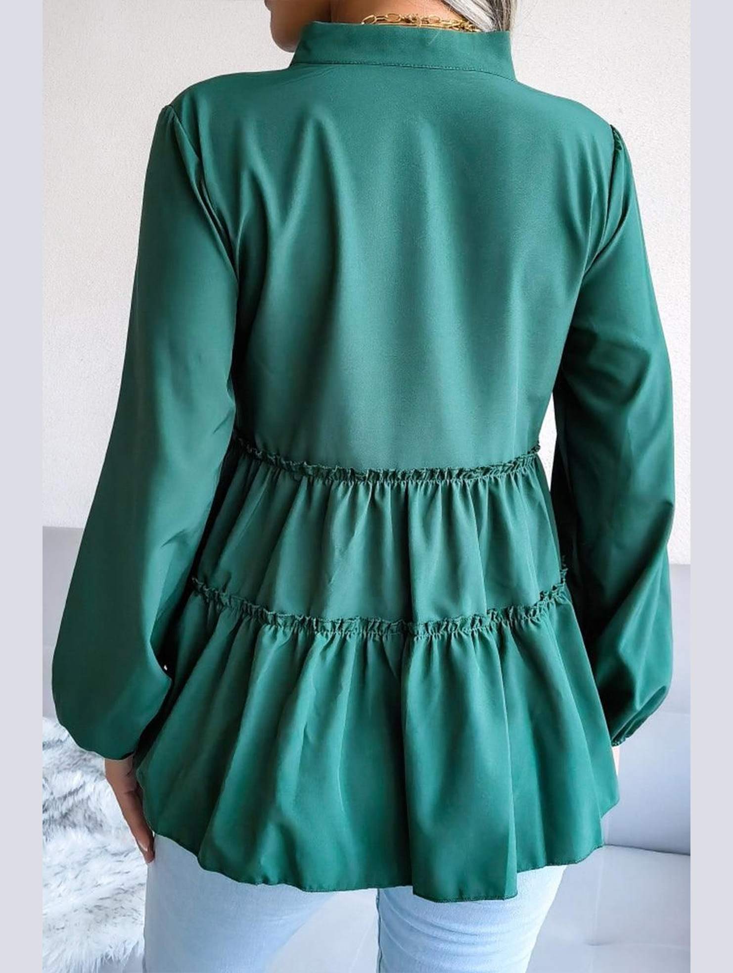 LANTERN LONG SLEEVE RUFFLED CHIFFON TUNIC TOP - Doublju