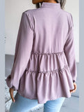 LANTERN LONG SLEEVE RUFFLED CHIFFON TUNIC TOP - Doublju
