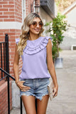RUFFLED FRILL ROUND NECK CHIFFON TUNIC TOP - Doublju