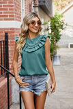 RUFFLED FRILL ROUND NECK CHIFFON TUNIC TOP - Doublju