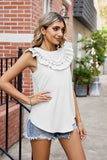 RUFFLED FRILL ROUND NECK CHIFFON TUNIC TOP - Doublju