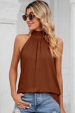PLEATED HALTER NECK LOOSE TUNIC TOP - Doublju