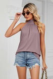 PLEATED HALTER NECK LOOSE TUNIC TOP - Doublju