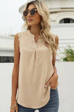LACE SLEEVELESS FOLDED CHEST V NECK TUNIC TOP - Doublju