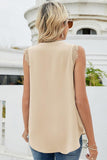 LACE SLEEVELESS FOLDED CHEST V NECK TUNIC TOP - Doublju