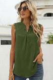LACE SLEEVELESS FOLDED CHEST V NECK TUNIC TOP - Doublju