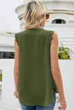 LACE SLEEVELESS FOLDED CHEST V NECK TUNIC TOP - Doublju