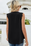 LACE SLEEVELESS FOLDED CHEST V NECK TUNIC TOP - Doublju