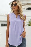 LACE SLEEVELESS FOLDED CHEST V NECK TUNIC TOP - Doublju