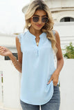 LACE SLEEVELESS FOLDED CHEST V NECK TUNIC TOP - Doublju