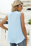 LACE SLEEVELESS FOLDED CHEST V NECK TUNIC TOP - Doublju