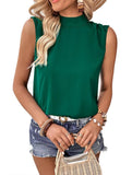 HIGH NECK BACK TIED NECK SLEEVELESS SUMMER BLOUSE - Doublju