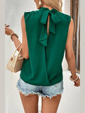 HIGH NECK BACK TIED NECK SLEEVELESS SUMMER BLOUSE - Doublju