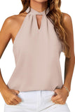 DEEP HOLE NECK BACK TIED HALTER TOP - Doublju