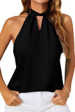 DEEP HOLE NECK BACK TIED HALTER TOP - Doublju