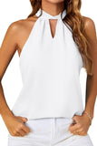 DEEP HOLE NECK BACK TIED HALTER TOP - Doublju