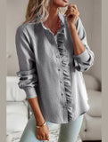 BUTTON UP LACE STRIPE SHIRT - Doublju