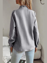 BUTTON UP LACE STRIPE SHIRT - Doublju