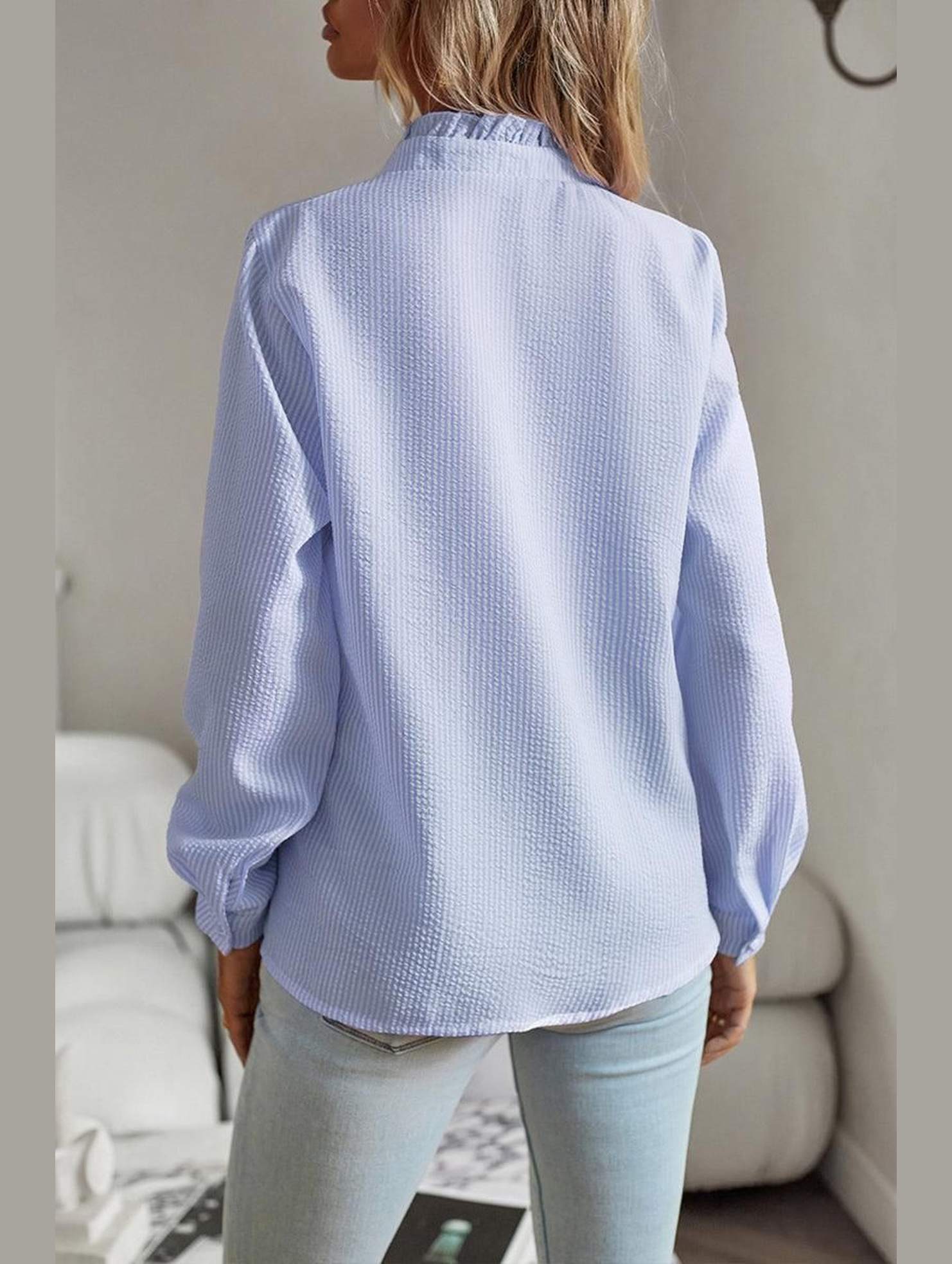 BUTTON UP LACE STRIPE SHIRT - Doublju