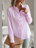 BUTTON UP LACE STRIPE SHIRT - Doublju