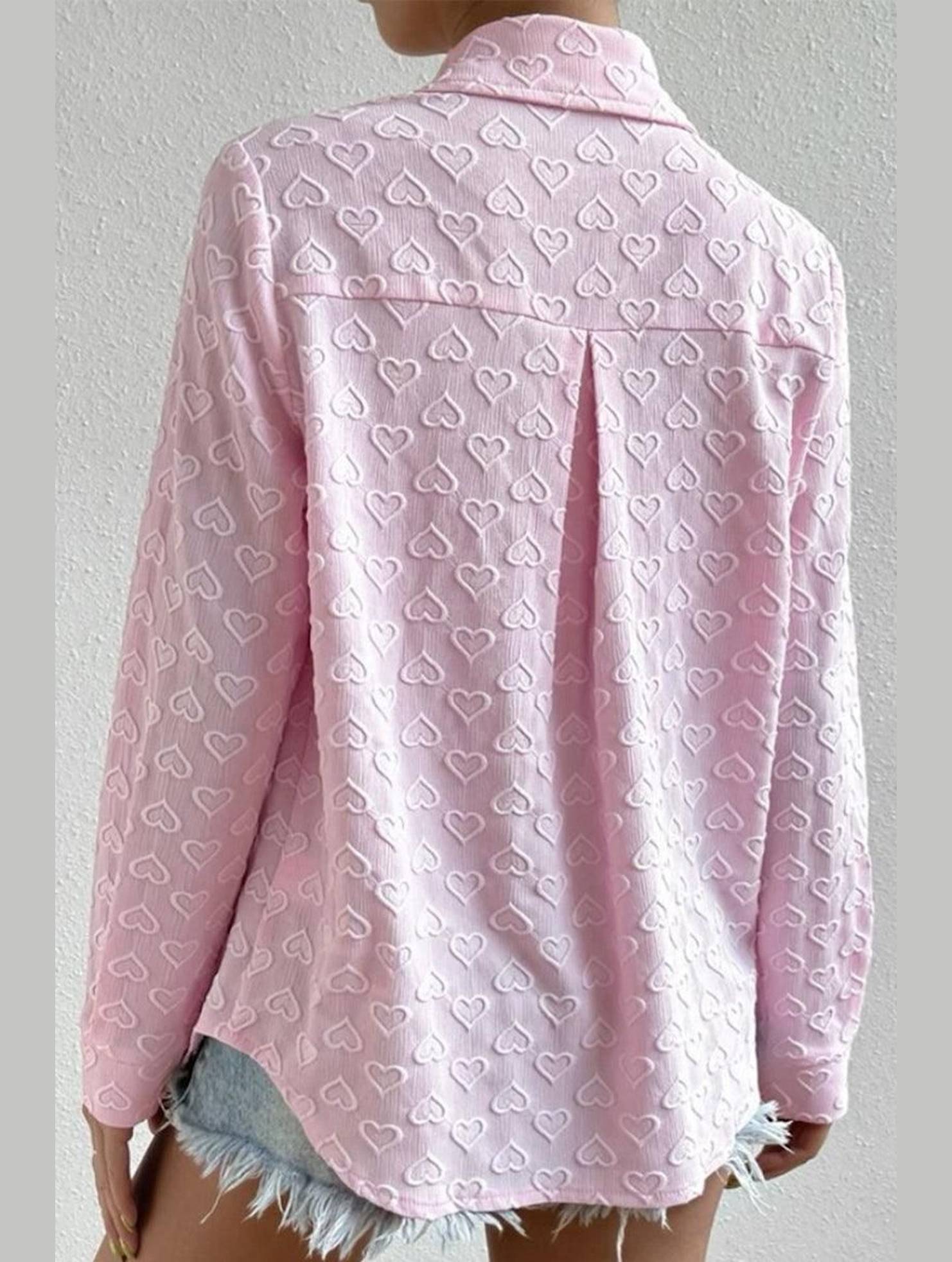 WOMEN HEART STITCHED BUTTON UP CUTE SHIRT - Doublju