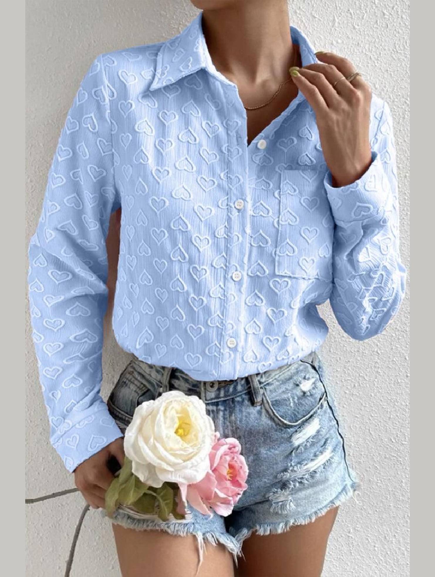 WOMEN HEART STITCHED BUTTON UP CUTE SHIRT - Doublju