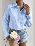 WOMEN HEART STITCHED BUTTON UP CUTE SHIRT - Doublju