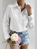 WOMEN HEART STITCHED BUTTON UP CUTE SHIRT - Doublju