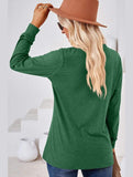 WOMEN BUTTONED V NECK RIB SLEEVE CASUAL TEE - Doublju