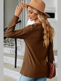 WOMEN V NECK BUTTON JACQUARD LOOSE FIT TOP - Doublju