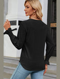 WOMEN GUIPURE LACE TRIM NECK RUFFLE SLEEVE BLOUSE - Doublju