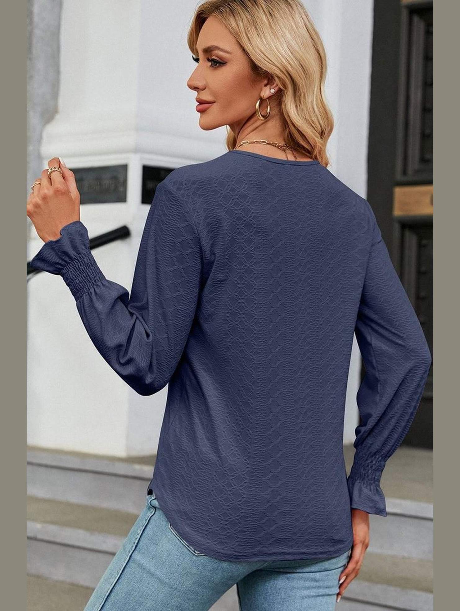 WOMEN GUIPURE LACE TRIM NECK RUFFLE SLEEVE BLOUSE - Doublju