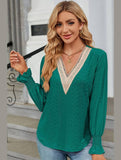 WOMEN GUIPURE LACE TRIM NECK RUFFLE SLEEVE BLOUSE - Doublju