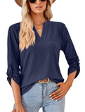 THREE QUARTER SLEEVE V NECK TOP - Doublju