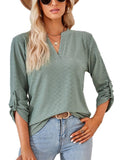 THREE QUARTER SLEEVE V NECK TOP - Doublju