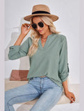THREE QUARTER SLEEVE V NECK TOP - Doublju