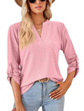 THREE QUARTER SLEEVE V NECK TOP - Doublju