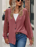 WOMEN LACE TRIM SLEEVED BUTTON UP SHIRT