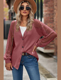 WOMEN LACE TRIM SLEEVED BUTTON UP SHIRT