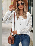 WOMEN LACE TRIM SLEEVED BUTTON UP SHIRT