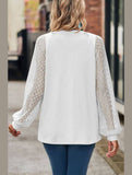 WOMEN LACE TRIM SLEEVED BUTTON UP SHIRT