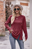 ROUND NECK SIDE BUTTONED LONG LENGTH KNIT TOP