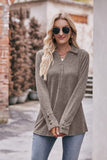 COLLARED V NECK LONG SLEEVE CASUAL BLOUSE TOP