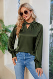 LOOSE FIT KEYHOLE NECK BUTTON CUFF GLOSSY BLOUSE