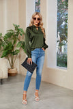 LOOSE FIT KEYHOLE NECK BUTTON CUFF GLOSSY BLOUSE