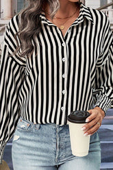 WOMEN FITTED CUFF BUTTON UP STRIPE SHIRTS