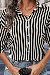 WOMEN FITTED CUFF BUTTON UP STRIPE SHIRTS