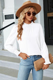 WOMEN FLOUNCE RUFFLE NECK SMOCKED CUFF BLOUSE
