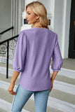 WOMEN RIBBED 3/4 SLEEVE PATTERN STITCHED BLOUSE